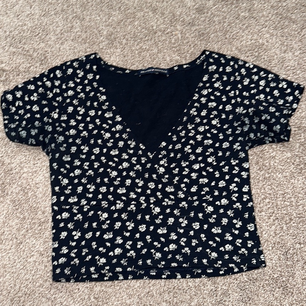 Brandy Melville Navy Blue Floral Amara Top